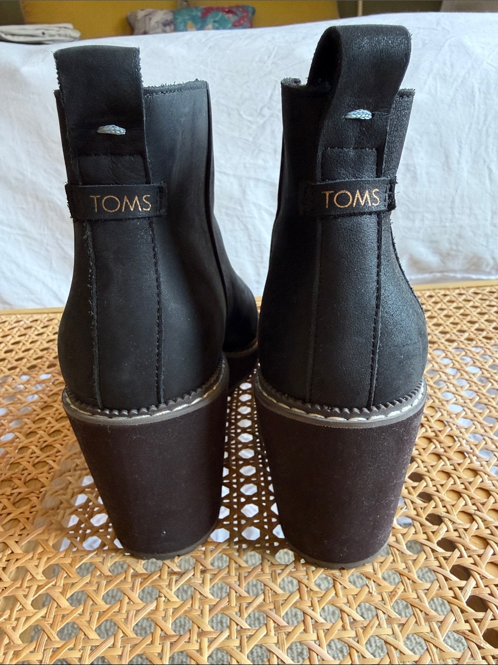 Toms Black Wedge Ankle Booties with Side Zip - Picture 2 of 6